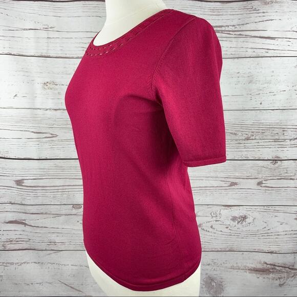 WHBM raspberry color top with unique neckline - Picture 3 of 10